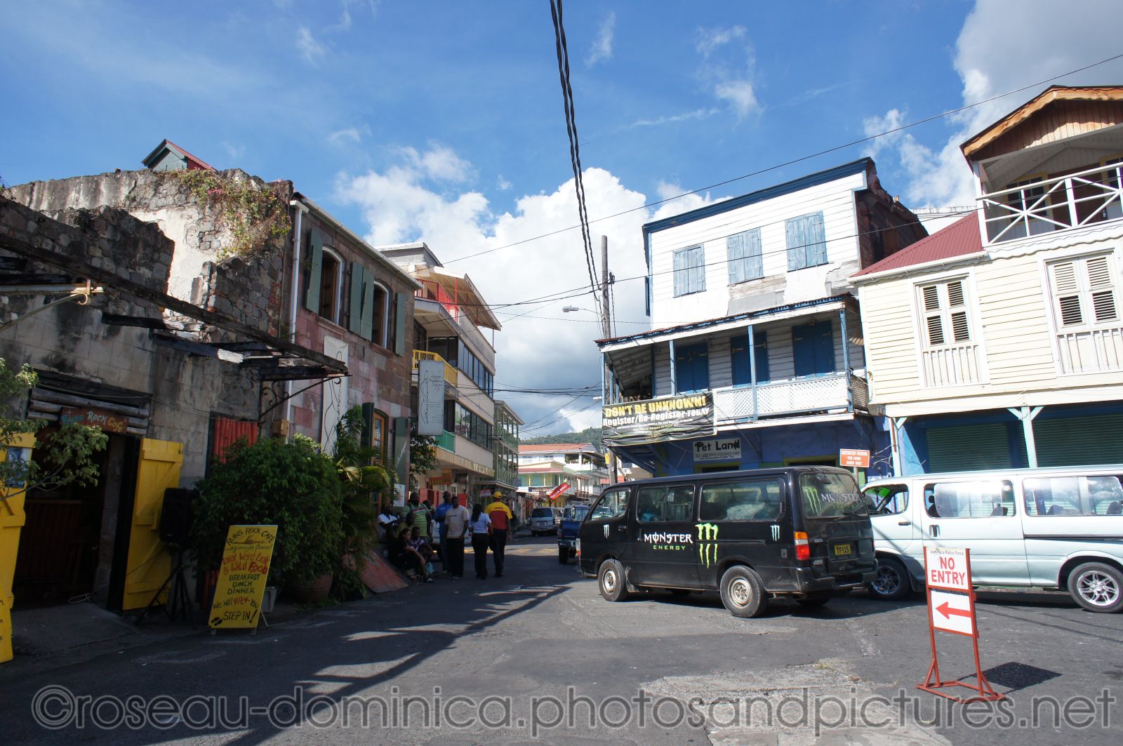 Vans and buildings in Roseau Dominica.jpg