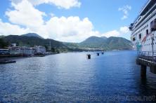 View of the Norwegian Dawn and hills of Roseau Dominica while walking on pier.jpg